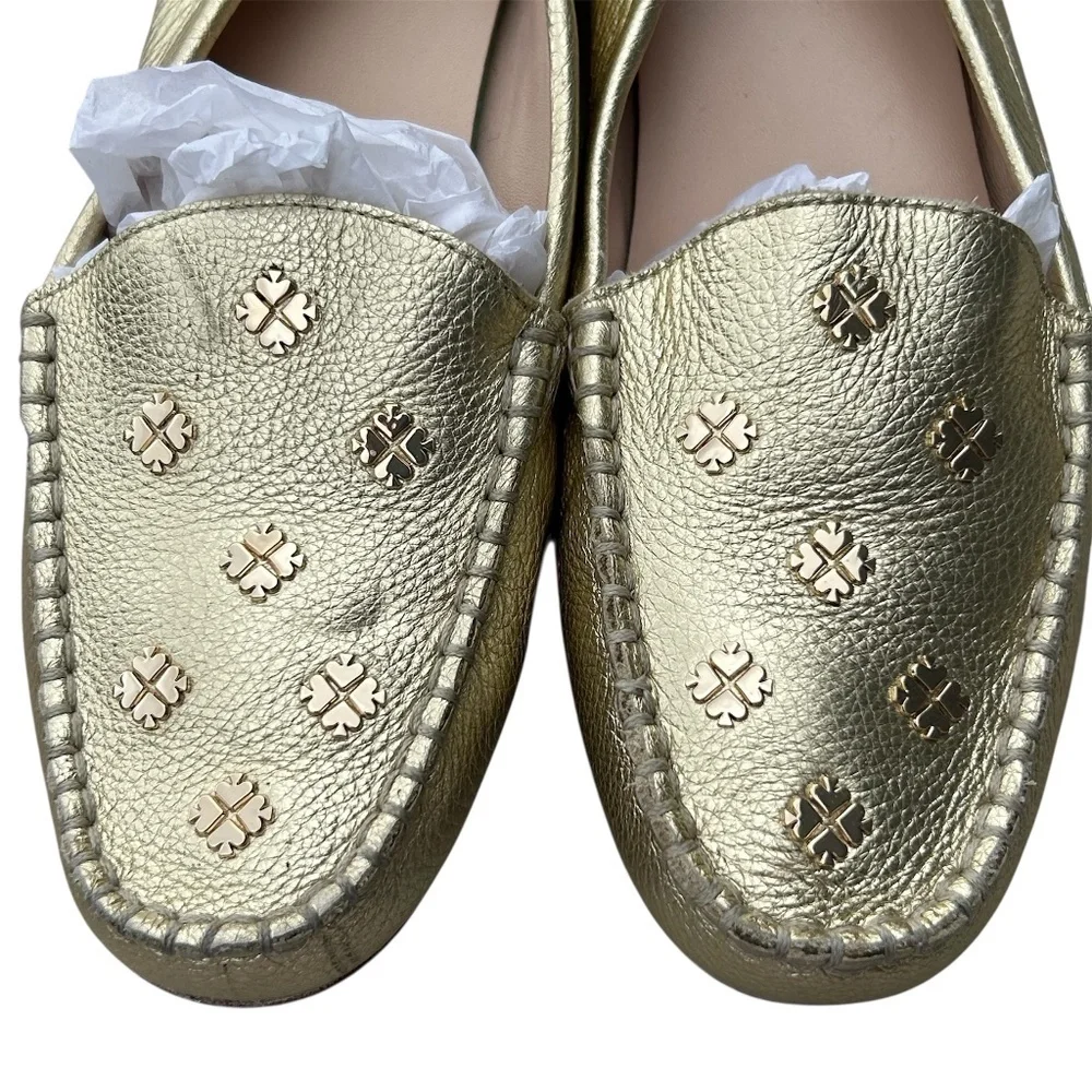 Kate Spade Metallic Gold Leather Deck Driver Slip-on Loafers Size 7.5